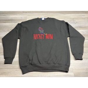 Vintage Hockey Mom Sweater‎ Embroidered Black Colorful Size L Made in USA Soft